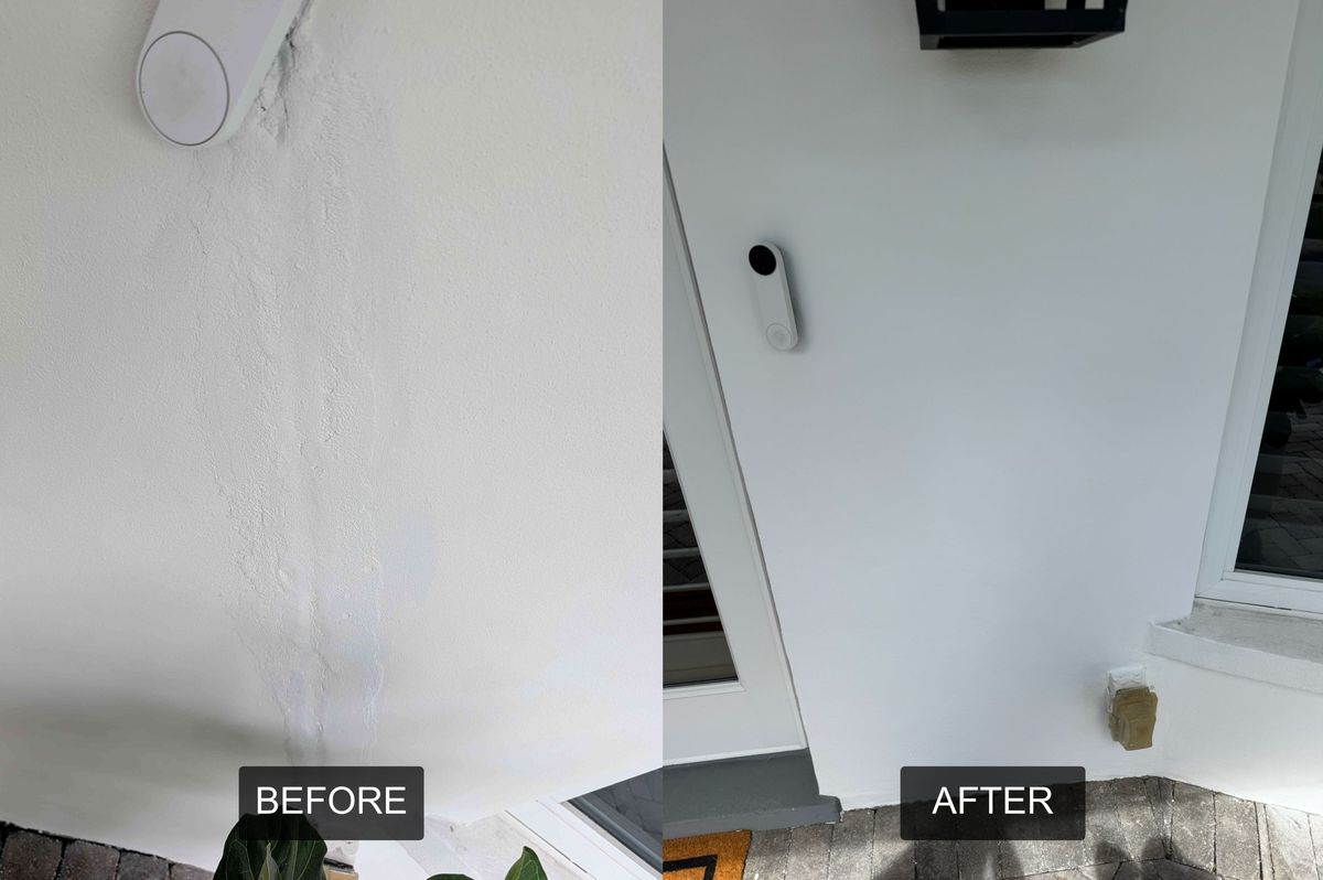 Before and after: Stucco crack repair and doorbell